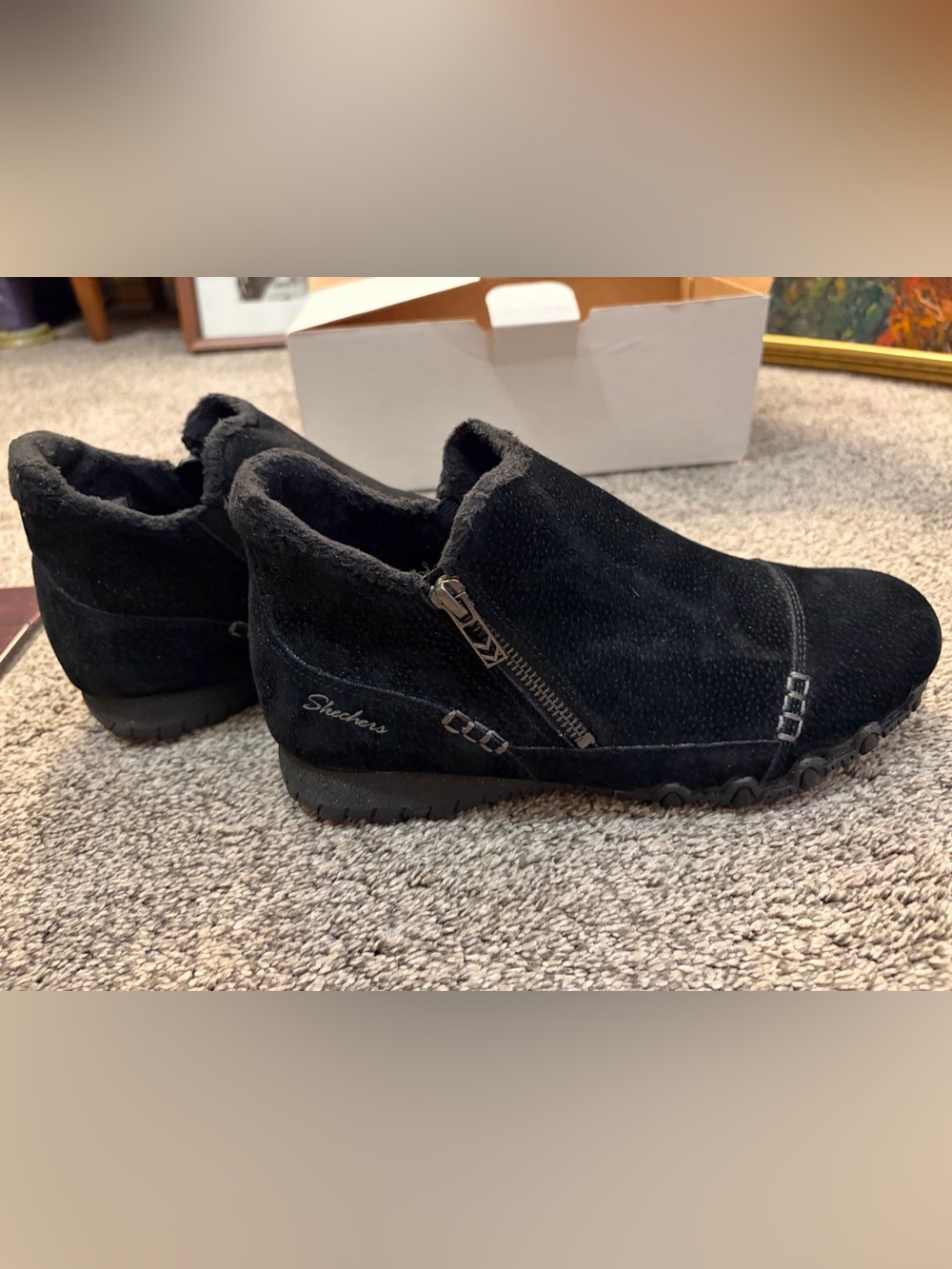 Women’s Skechers Relaxed Fit Suede Ankle Boots - Black Size 9.5